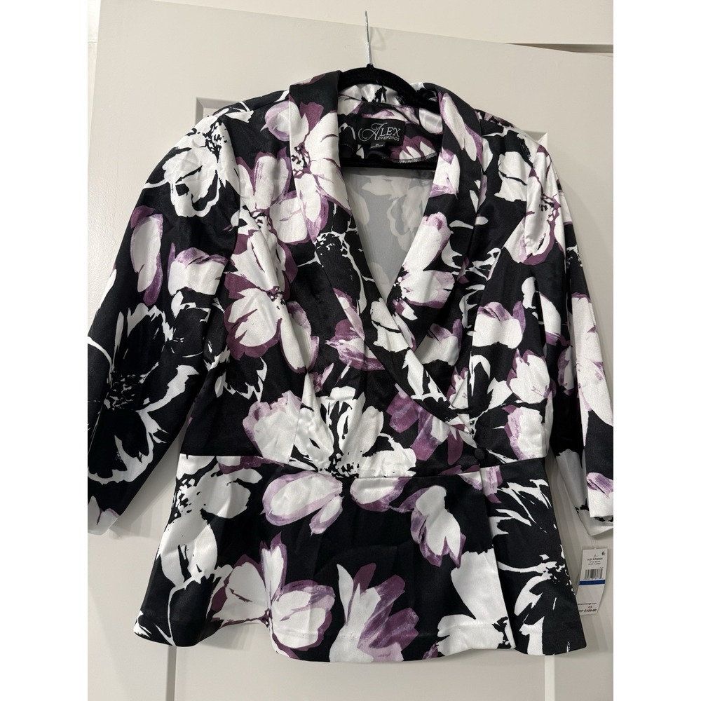 Alex Evenings Floral Button Jacket XL Plum Multicolor 3/4 Sleeve Lined